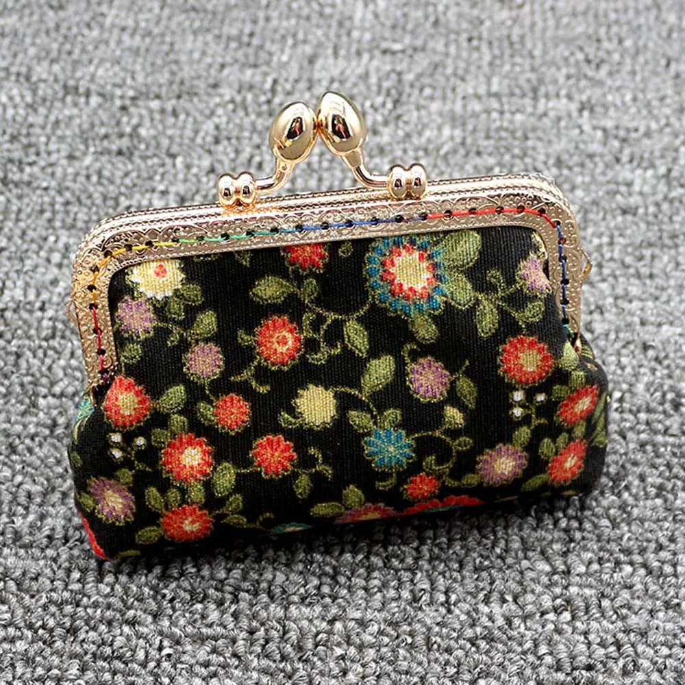 Женское Ретро винтажное портмоне, декорированное цветами, маленький кошелек на металлической застежке, клатч, сумка для женщин и девушек, держатель для карт