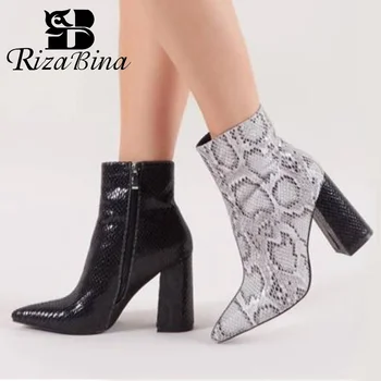 

RizaBina Ankle Boots Women Fashion Mixed Color Snakeskin High Heels Shoes Women Zipper Pointed Toe Women Footwear Size 35-43