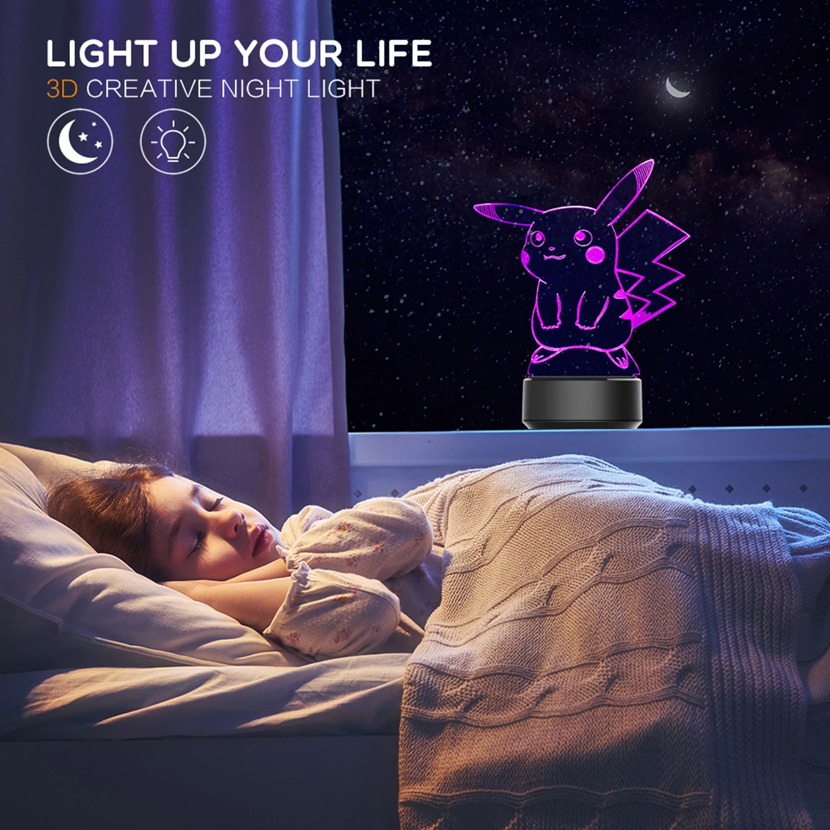 Пикачу Форма 3D иллюзия Лампа 7 цветов изменить сенсорный выключатель светодиодный Ночной светильник Акриловая настольная лампа атмосфера лампа Новинка светильник Инж