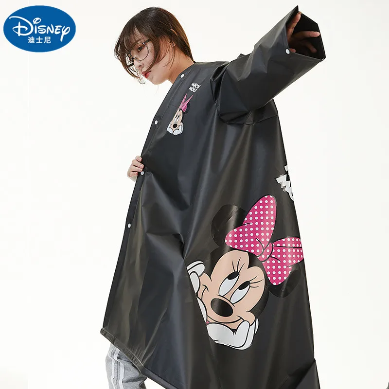 Disney Black White Mickey Minnie Raincoat Couple EVA Material Lady Girl Women Rainproof Poncho Rain gear Boy Rainsuit Travel