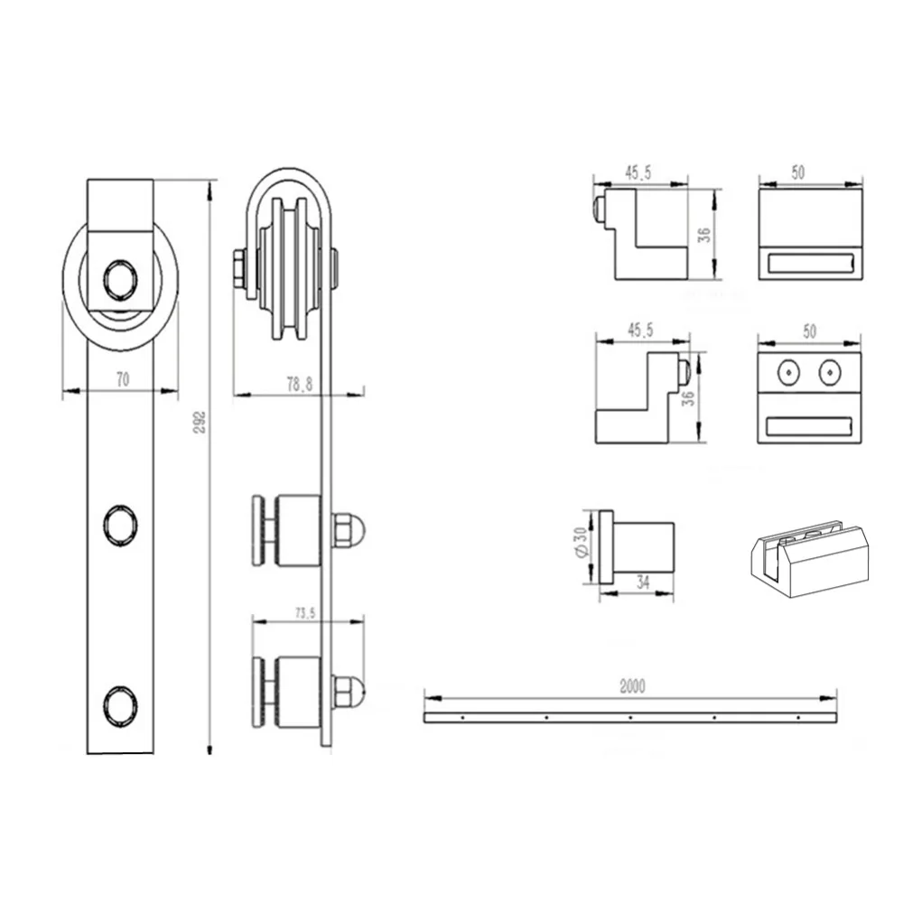 Черная сталь раздвижные двери сарая Оборудование Набор для стеклянной