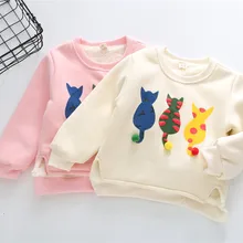 Плотная толстовка с длинными рукавами для маленьких девочек зимняя детская футболка одежда для детей теплые толстовки с рисунком кошки для девочек от 24 месяцев до 7 лет