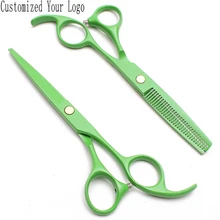 2 шт. 5,5 ''16 см индивидуальный логотип 440C зеленые профессиональные человеческие ножницы для стрижки волос Парикмахерские ножницы+ истончение ножницы C1023