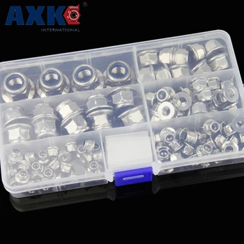 

AXK 104pcs 304 stainless steel nylon flat plate flange face locknut Self-locking nut M4M5M6M8M10M12