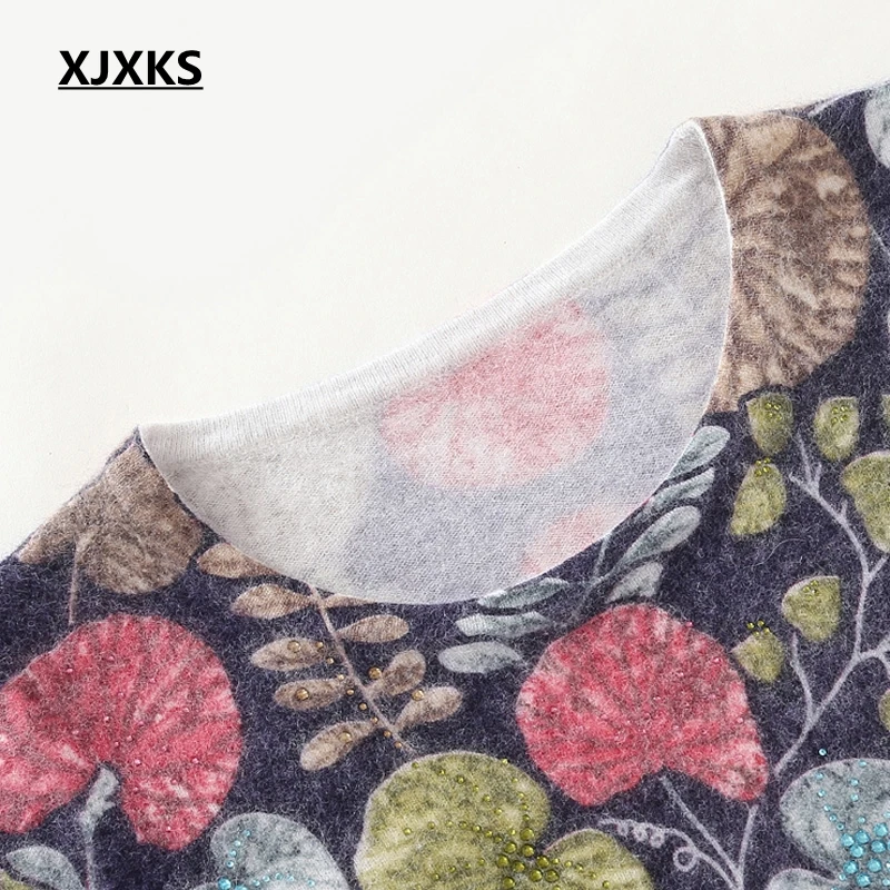XJXKS женский длинный свитер с принтом высококачественный кашемировый пуловер Модный повседневный Рождественский свитер красивая женская одежда