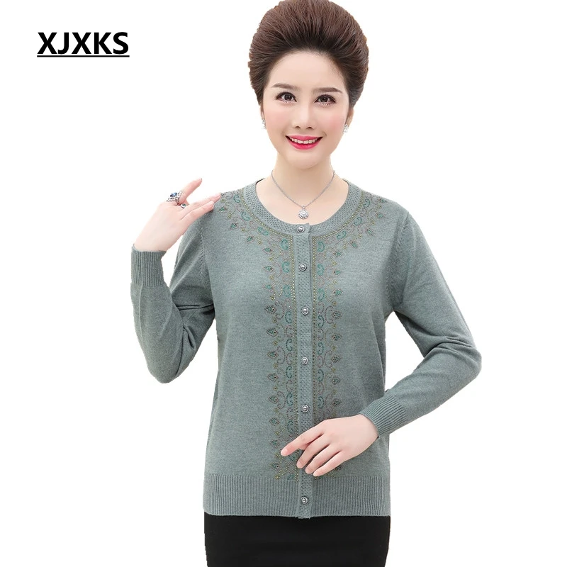 

XJXKS Autumn 2018 Winter Clothes Women Wool Cardigan Plus Size S-5XL Knitted Coat Middle-aged Woman Oversized Sweater 6 Colors