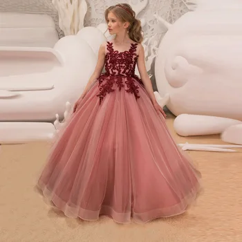 

Girls Tulle Sleeveless Lace Ball Gowns Flower Girl Dresses Princess Birthday Party Wedding Gowns Clothes M44