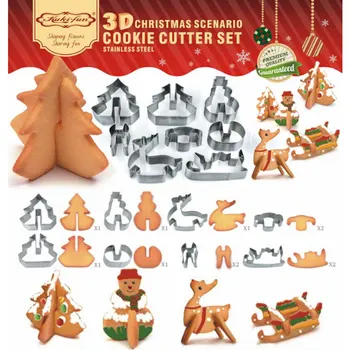 

3D Christmas Scenario Cookie Cutter Set Fondant Cake Decoration Tools Stainless Steel Biscuit Mold