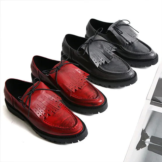 British style Men Flats Genuine leather Platform Brogue Shoes Breathable Fashion Male tassel shoes Spring/Autumn 0.9/2