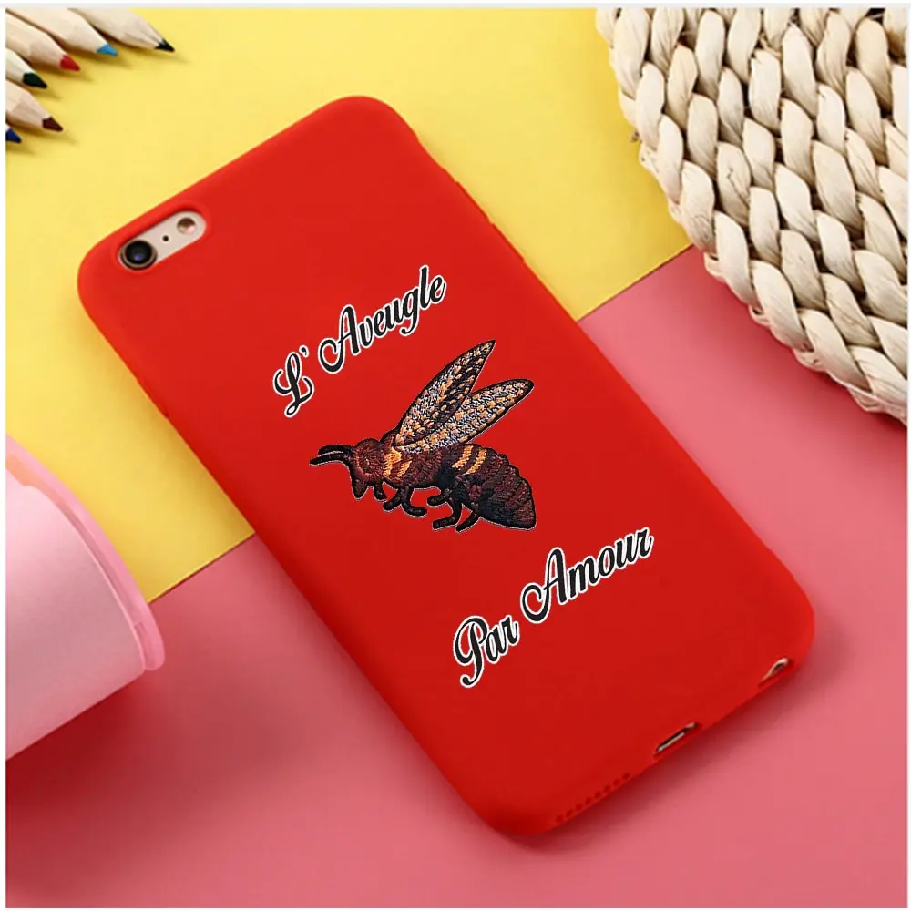 Candy Color  Bee Tiger Pattern Case For iphone X 7 8 XS XR XSMAX Black silicone  case Pink Red Black Yellow purple White cover