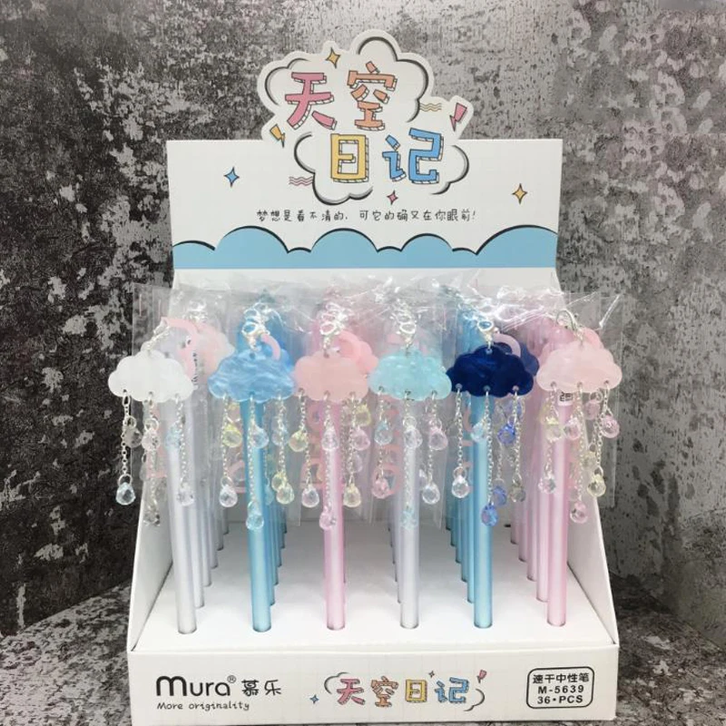 

1Pcs Kawaii Sky Cloud Rain Crystal Pendant Gel Pens 0.5mm Signature Pen For Girls Gifts Stationery School Office Supplies