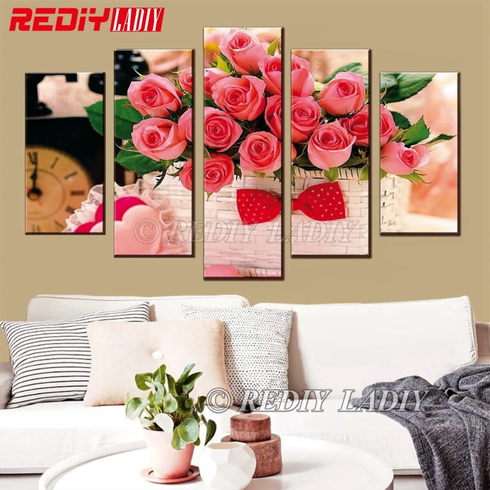 

REDIY LADIY Diamond Painting Basket of Rose 5D Diamond Embroidery Triptych Rhinestones Modular Picture Wall Arts Hobby & Crafts