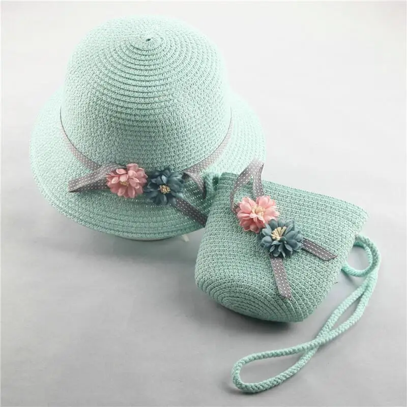 SUOGRY/милая детская соломенная шляпа; детская Солнцезащитная шляпа для девочек; Летний Пляжный козырек; шляпа+ сумка; два комплекта