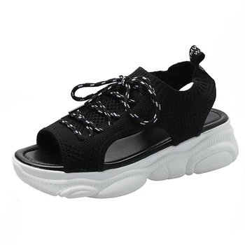 

Thick Bottom Women's Sandals 2019 Summer Muffin Fish Mouth Sports Sandals With Breathable Mesh Casual Shoes Female Beach Sandals