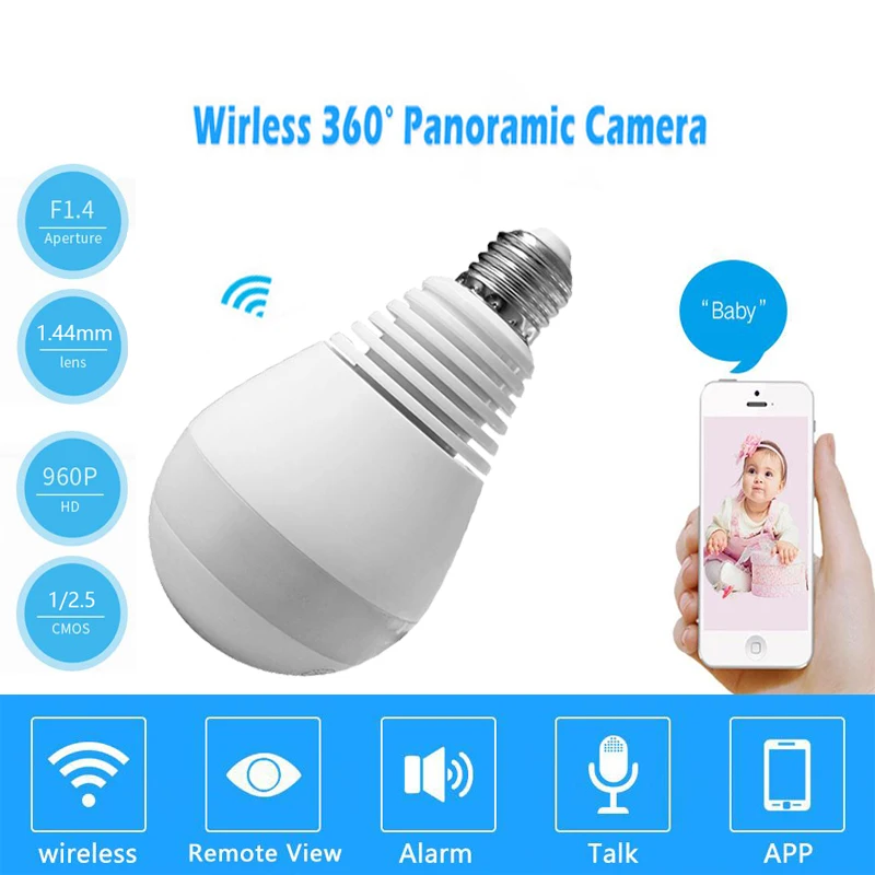 

960P 360 Degree Wireless IP Camera Bulb Light FishEye Smart Home CCTV 3D VR Camera 1.3MP Home Security WiFi Camera Panoramic E27