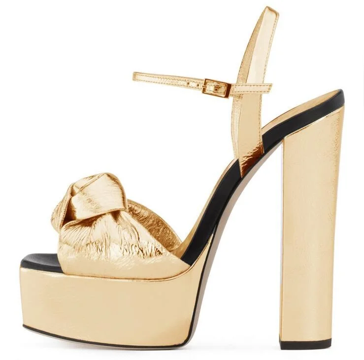 Sandals Women Summer Gold Butterfly knot Platform Sandals Heels Ankle