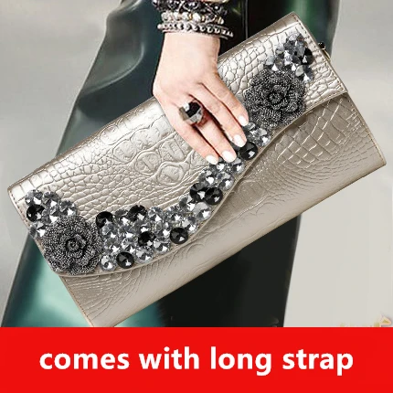 

Luxurious Genuine Leather Handbag Austrian Rhinestone Day Clutch Flower Purse Wedding Crystal Purses Evening Bag Women Bag