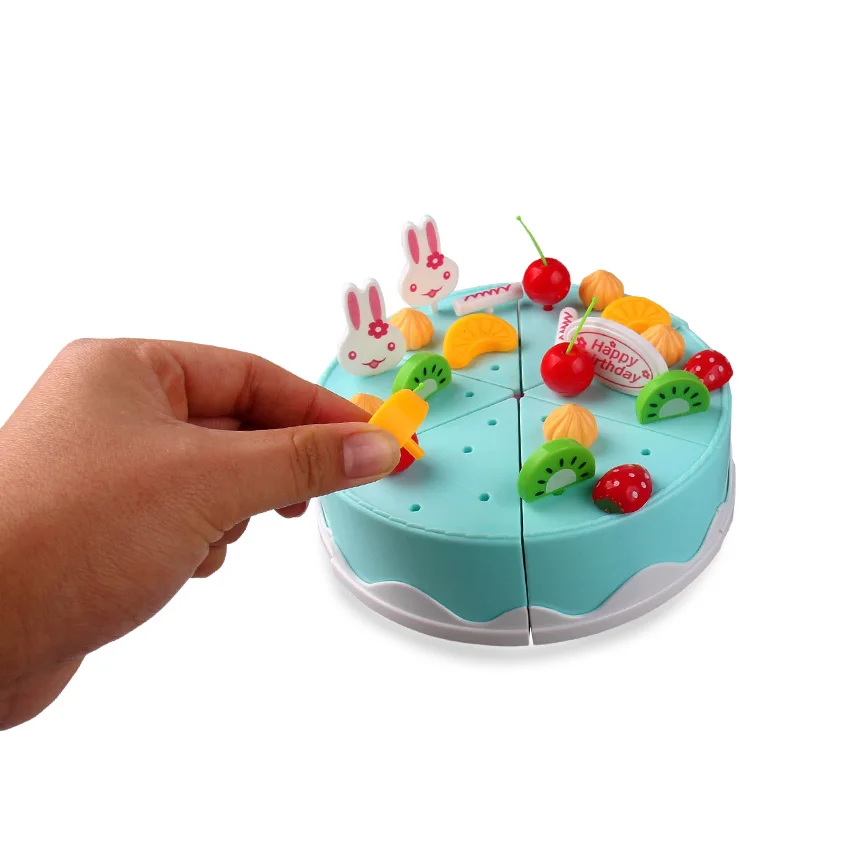 DIY Birthday Cake Cutting Pretend Play Food Toy Set Educational Toy Play House toy kitchen Toys Gift for Kids Girl 38Pcs/ Set