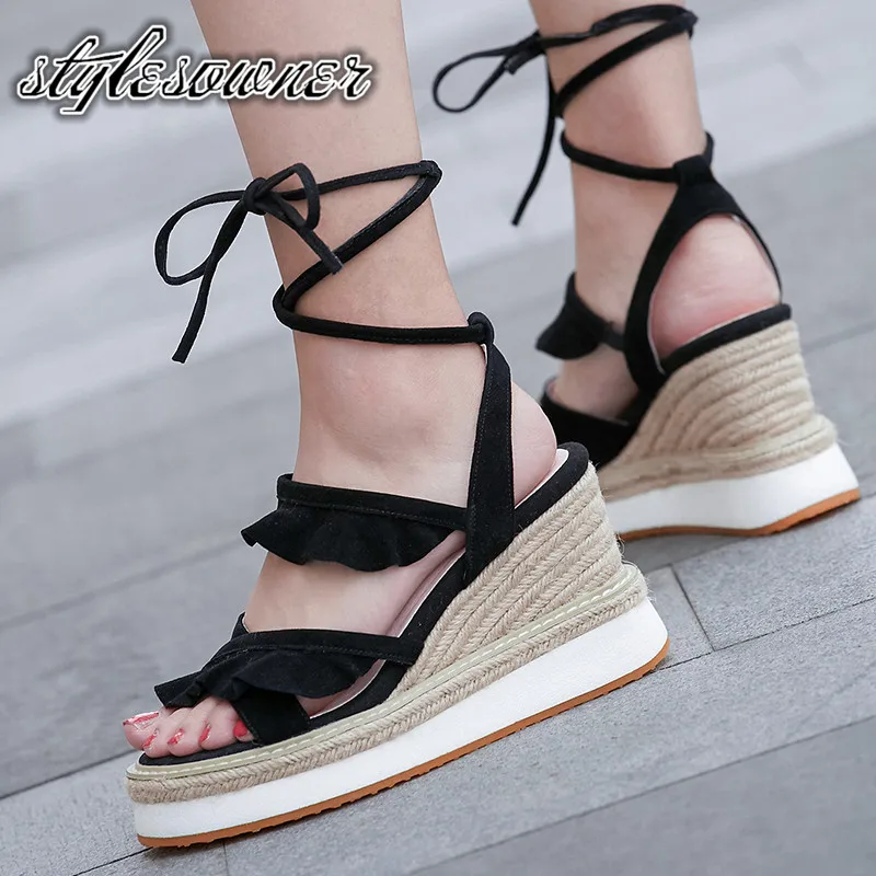 

Stylesowner Original Brand Fashion Design Mature Woman Sandals Kid Suede Cross-tied Open Toe Neutral All-match Female Sandals