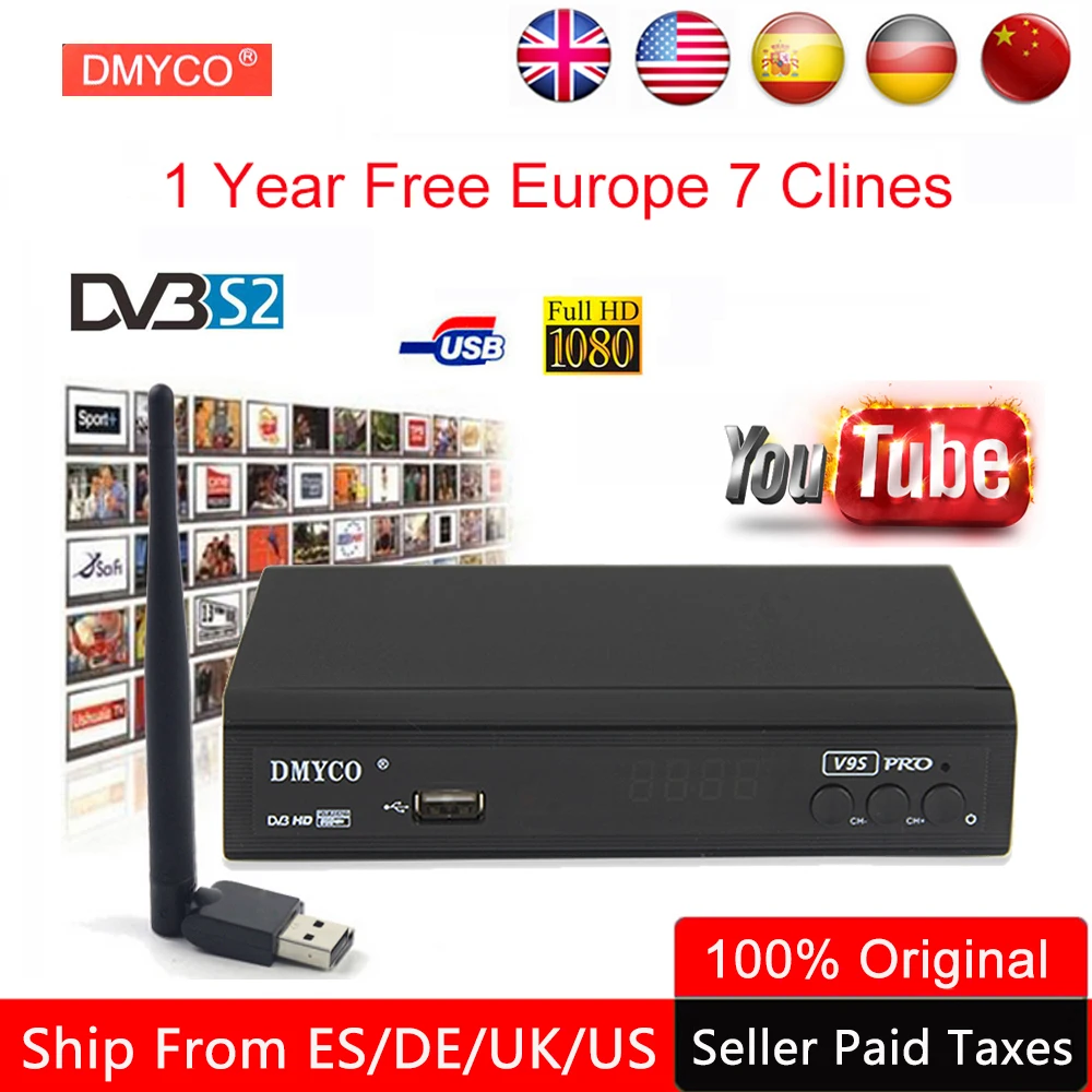 

1 Year Europe Server Satellite Receiver LNB DVB-S2 TV Decoder Support Youtube 1080P HD Powervu Bisskey Spain Satellite Receptor