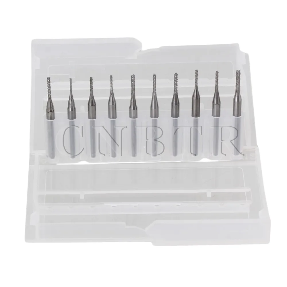

CNBTR Silver End Mill Engraving Bits for CNC PCB Machinery 0.8mm-1.8mm Pack of 10