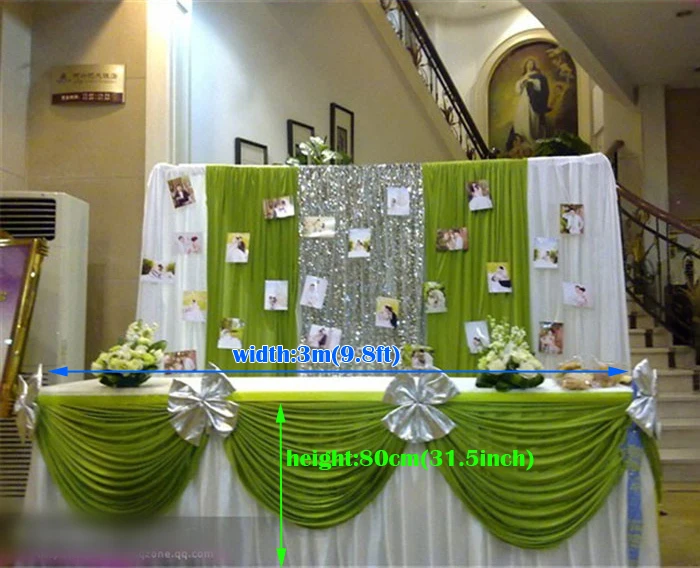 

9.8ft(W)*31.5"(H) green Tablecloth wedding table skirt banquet table skirt with swag table cover wedding table swag