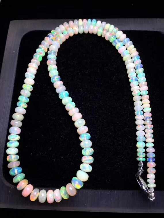

Top Quality Natural Colorful Opal Gemstone Necklace Women Lady Crystal Clear Abacus Bead Long Chain Chain 4-6mm Certificate
