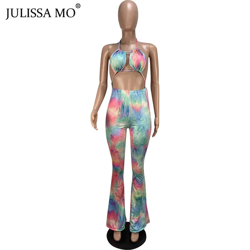 Женский комбинезон с принтом JULISSA MO лямкой на шее и открытой спиной Летний