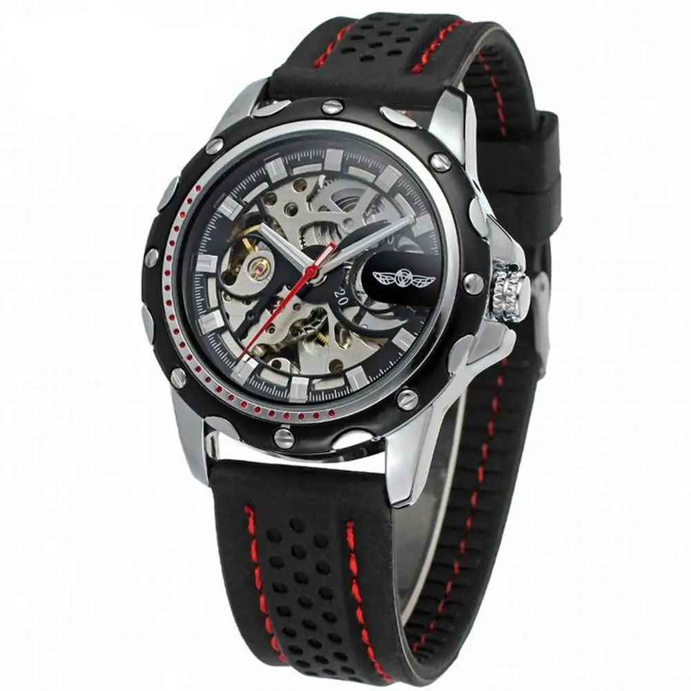 

LinTimes Luxury Sport Watches For Men Skeleton Wrist Watches Automatic Winding Mechanical Movement Black Dial