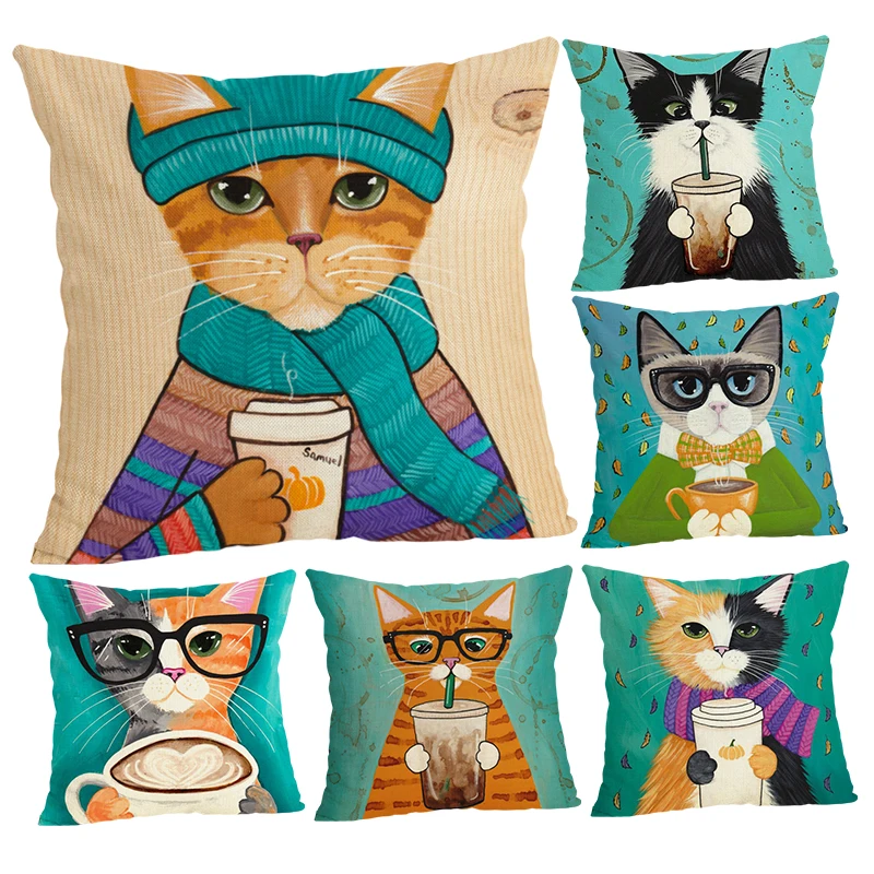 

Nordic Style Cute Cat Cushion CoverThrow Pillow case Linen Cotton Cushion Case Creative decoration for Sofa Car covers 43x43cm