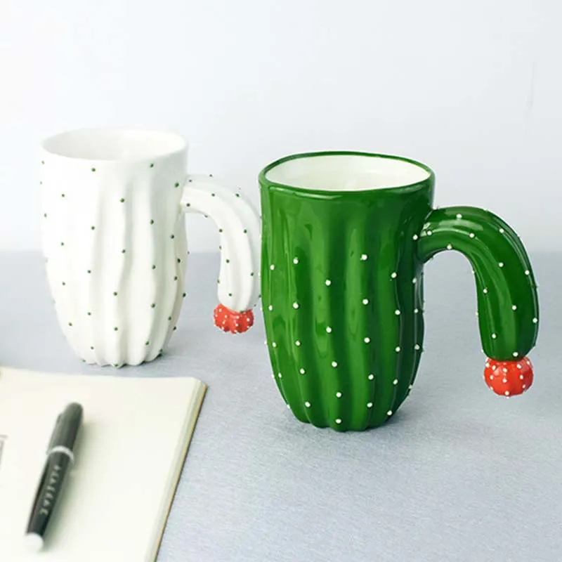 

New 3D Cactus Style Mugs Water Container Cups Craetive Tea Milk Coffee Mug With Special Handle Porcelain Ceramic Drinkware