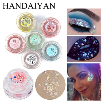 

6pcs/lot Festival Hair Glitter Gel Face Star Heart Eye Shadow Sequins Glue Body Glitter Decorations Party Eye Glitters for Art