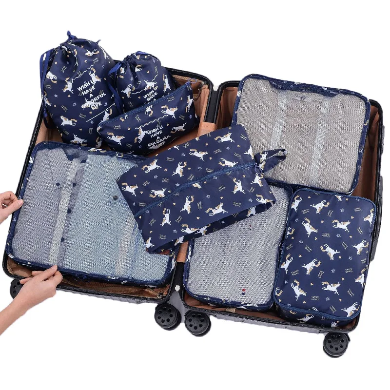 

LHLYSGS Brand 8 Pcs/set Women Waterproof Packing Cube Travel Bag System Durable Large Capacity Clothing Sorting Organize Bag