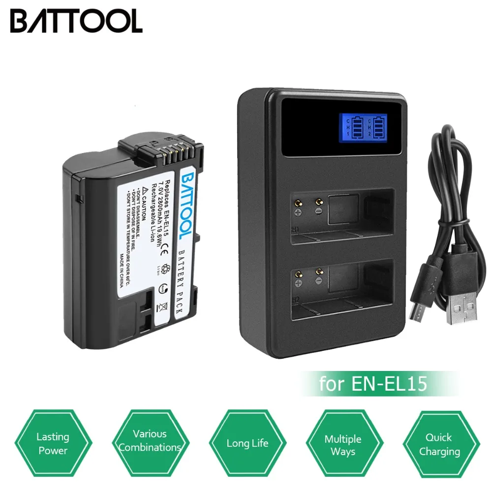 

BATTOOL for Nikon 7.2V 2800mAh EN-EL15 EN EL15 ENEL15 DSLR D600 D610 D800 D800E D810 D7000 D7100 D7200 V1 Battery + Charger