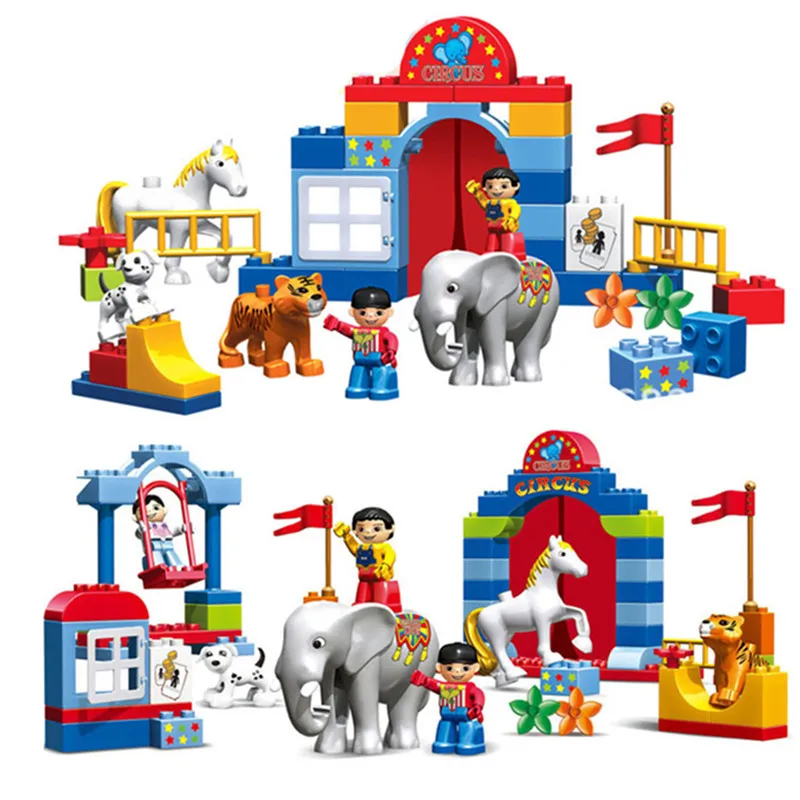 

DIY Big Size Circus Animals Performance Show Building Blocks Kids Toys Bricks Compatible Legoingly Duploed for Children Gifts