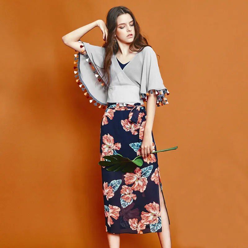 2017 Summer Style Straight Skirt Women Natural Waist Blue Skirts
