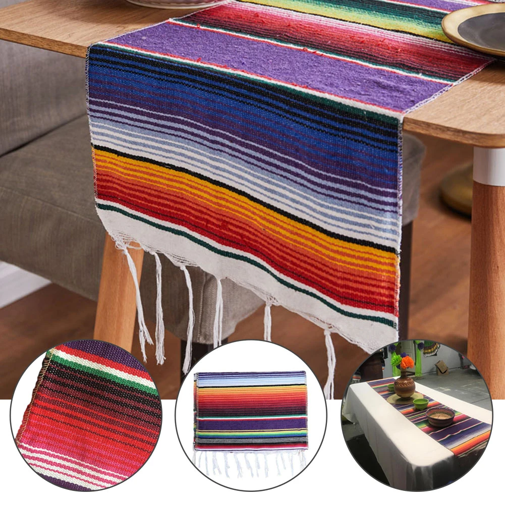 4 Colors Tablecloth Mexican Party Serape Cotton Tablecloth Table Runner Rainbow Wedding Party Table Runners Home Decoration
