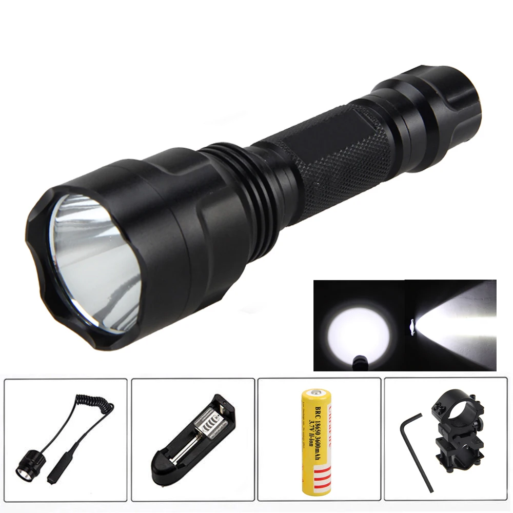 

Black 2500lm XML T6 LED Flashlight Torch+25 MM Hunting Rifle Mount +Remote Pressure Switch+Battery+Charger