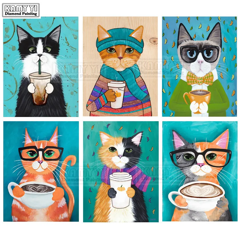 

2018 New Full DIY 5D Diamond Painting Coffee Cat Cross Stitch Cartoon Diamond Embroidery Patterns Rhinestones Diamond Mosaic