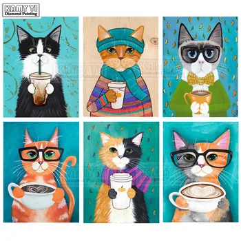 

2018 New Full DIY 5D Diamond Painting Coffee Cat Cross Stitch Cartoon Diamond Embroidery Patterns Rhinestones Diamond Mosaic