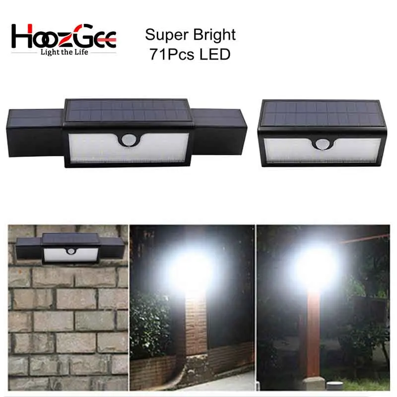 HoozGee Zonne-straat Licht Outdoor Tuin 71 LED Motion Sensor Verstelbare Wandlampen Security Lamp met Brede Verlichting Gebied