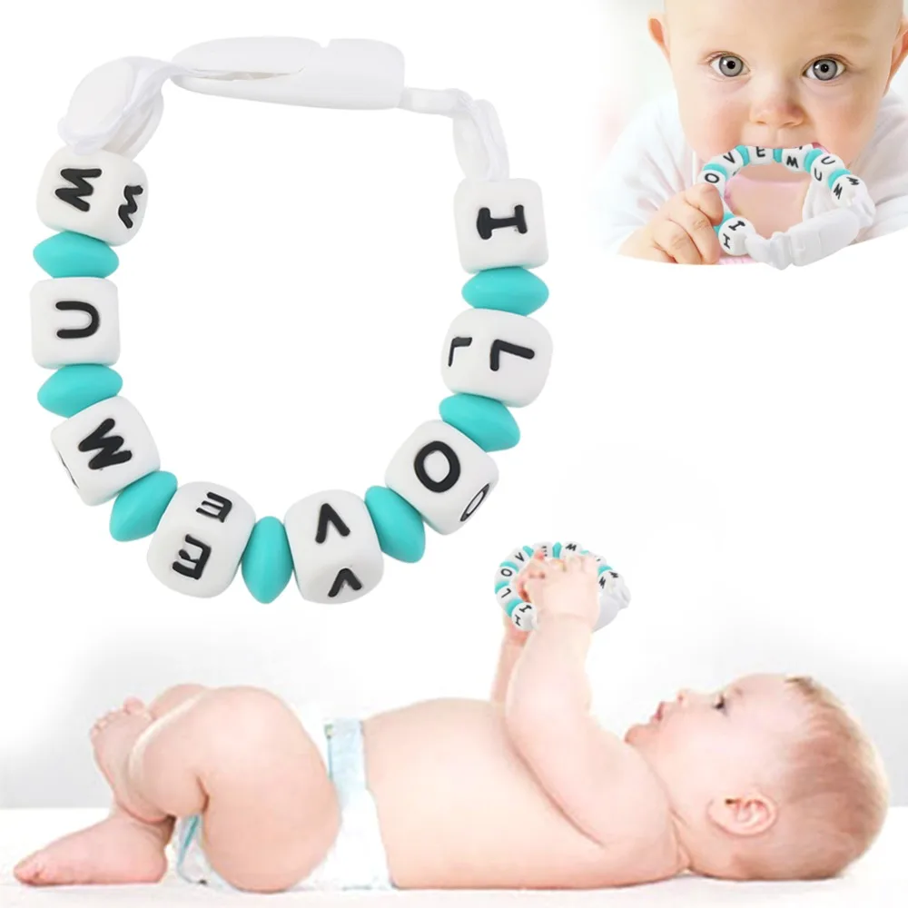 Silicone teething pacifier clip chew beads for baby with letters "I