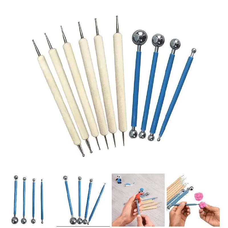 

Hot 10 Pcs Ball Stylus Dotting Modeling DIY Tools Kit Ball Styluses For Mandala Rock Painting Clay Ceramics Pottery Carving Tool
