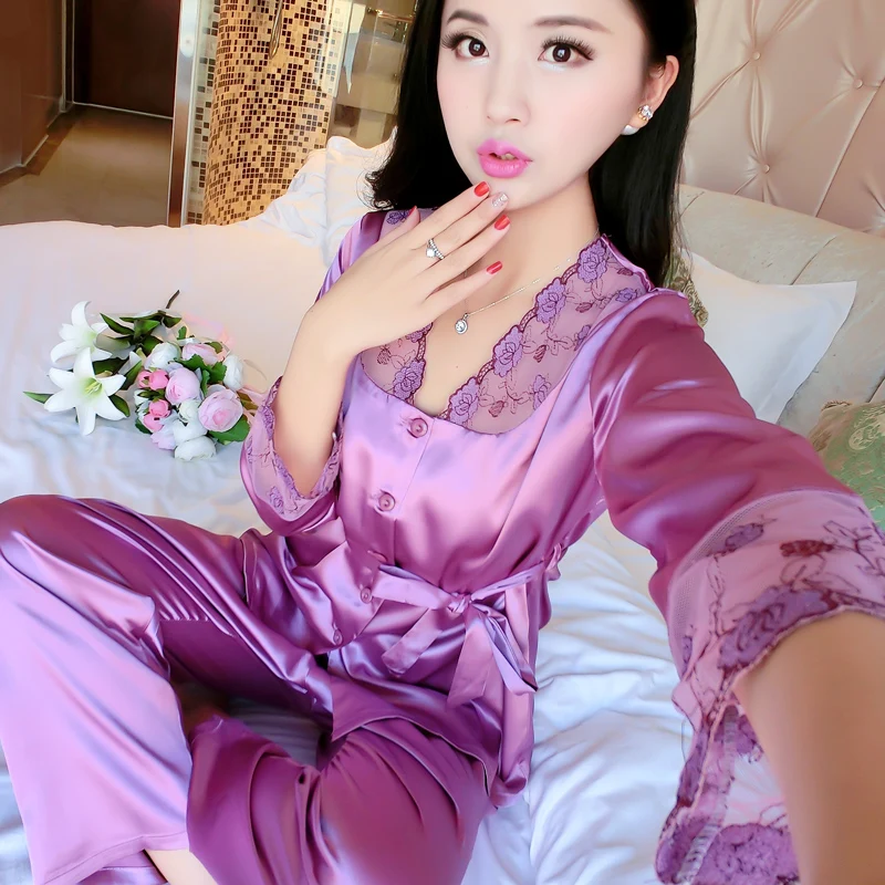 Атласные пижамы шелковые для женщин пижамные комплекты женские Mujer Pijama Feminino Pyjama