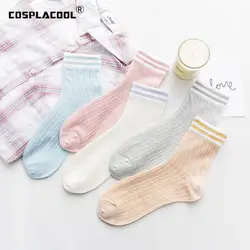 [COSPLACOOL] выдалбливают два в полоску носки Harajuku Divertidos Японии Карамельный цвет красивые носки креативные носки Для женщин хлопок Sokken