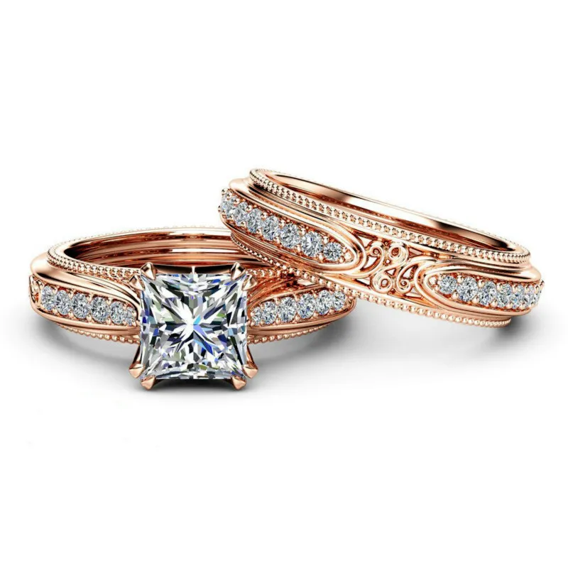 Бренд Mostyle, 2 шт./набор, AAA, квадратное циркониевое кольцо, розовое золото, обручальное кольцо для женщин, подарок