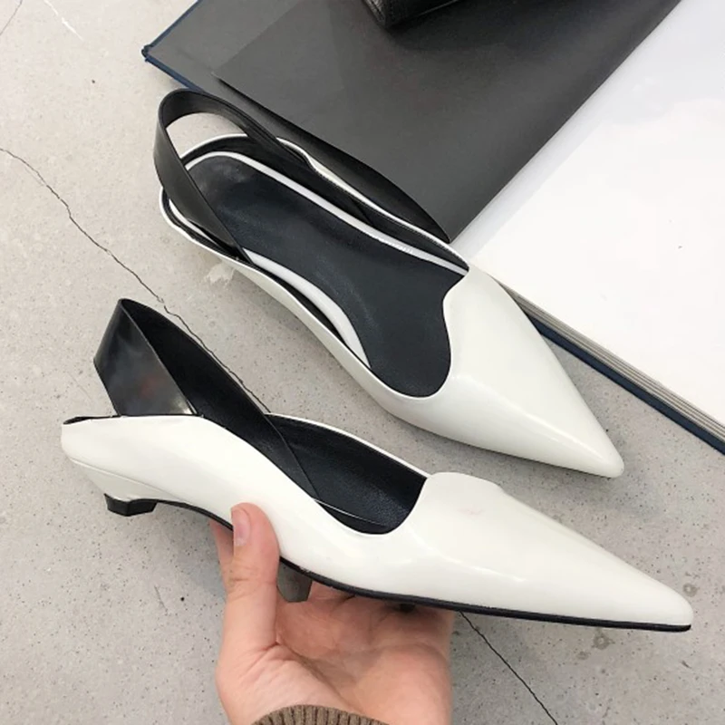 2 Del Verano white Sandalias De 2019 Tacón Alto Cuero Cm Puntiagudo Zapatos Black Fuera Pie Las Dedo Mujeres Genuino dPXpxwq