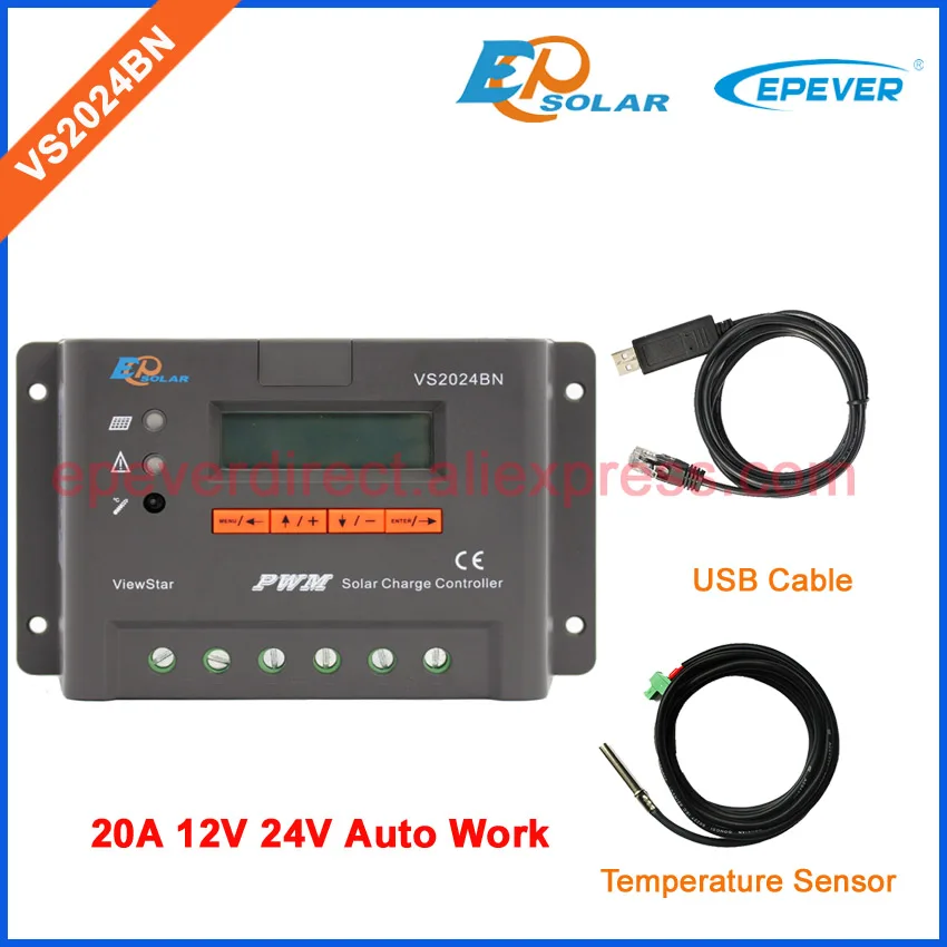 

VS2024BN with USB cable and temperature sensor 20A 20amp 12v 24v auto work EPEVER EPsolar charging solar regulator
