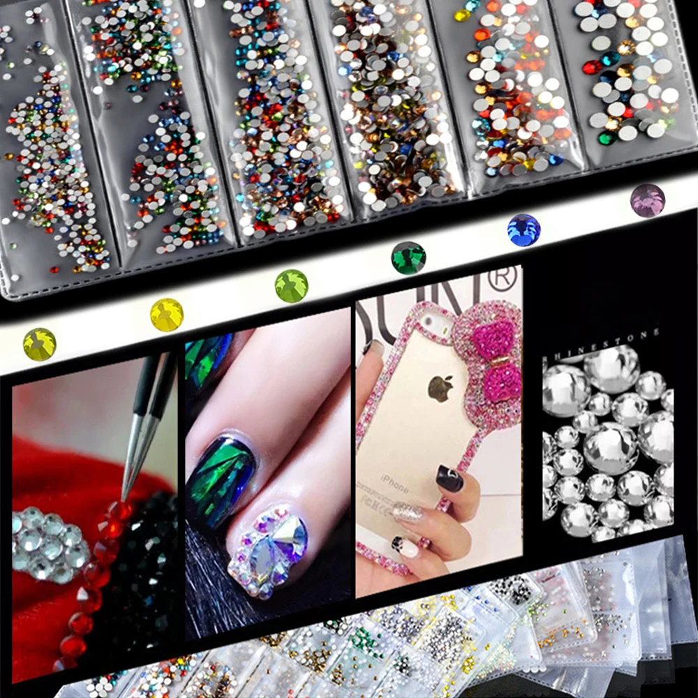 

Multi-size Glass Nail Rhinestones 20 Colors Flat-back AB Multifunction Nail Art Decoration Shiny Gems Manicure Rhinestones MZ001
