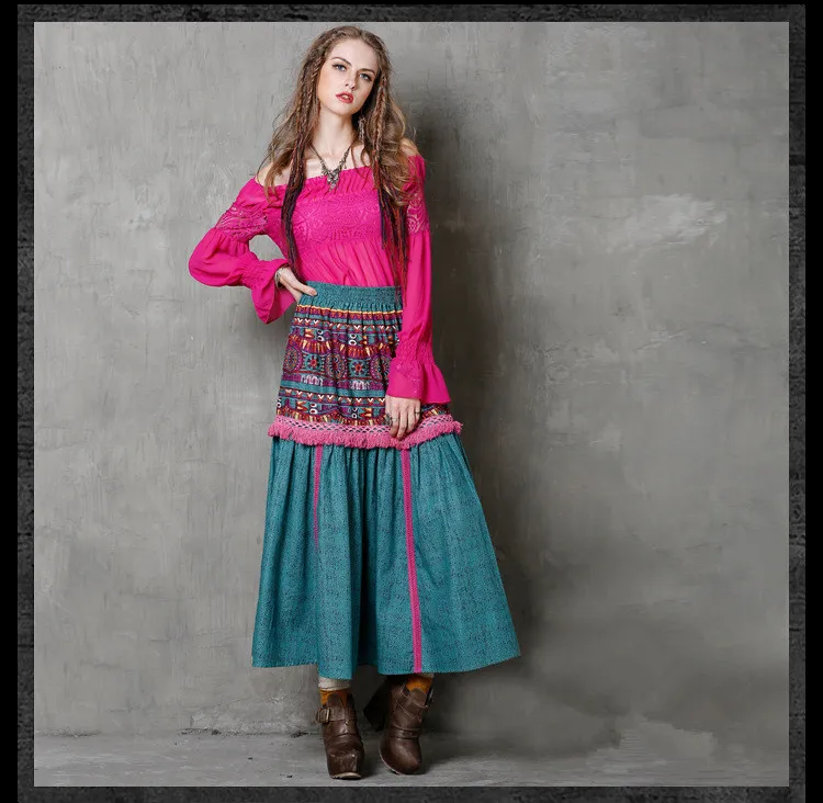 Макси юбка SIPAIYA Boho новые хлопковые льняные юбки с бахромой женские универсальные качели с цветочным принтом длинные Saias Feminina X2108